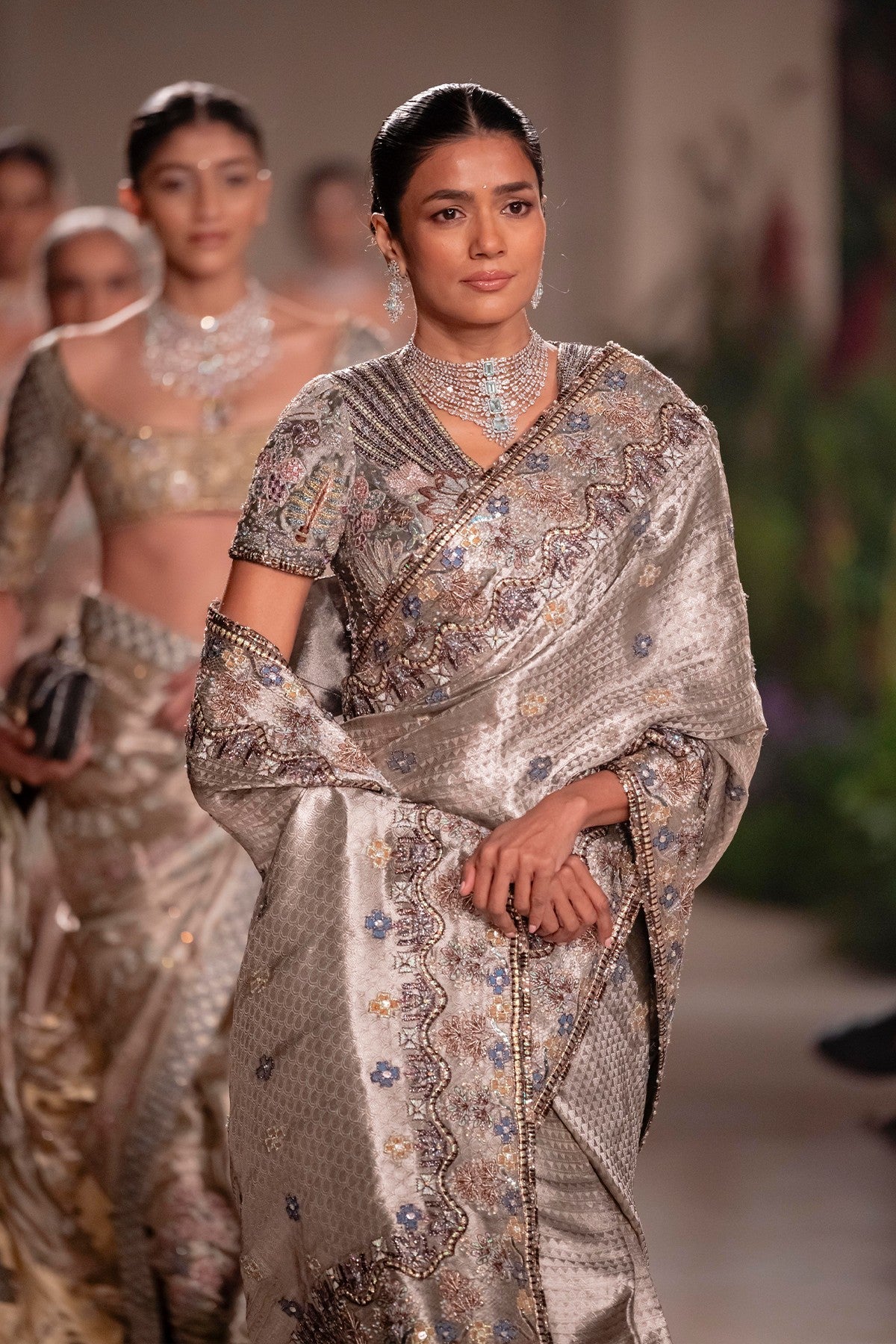 Festivea - silver Banarasi tissue brocade saree