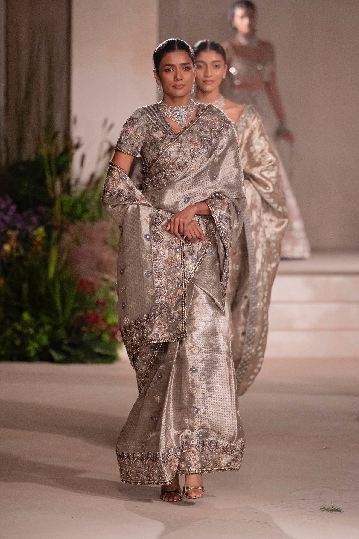 Festivea - silver Banarasi tissue brocade saree