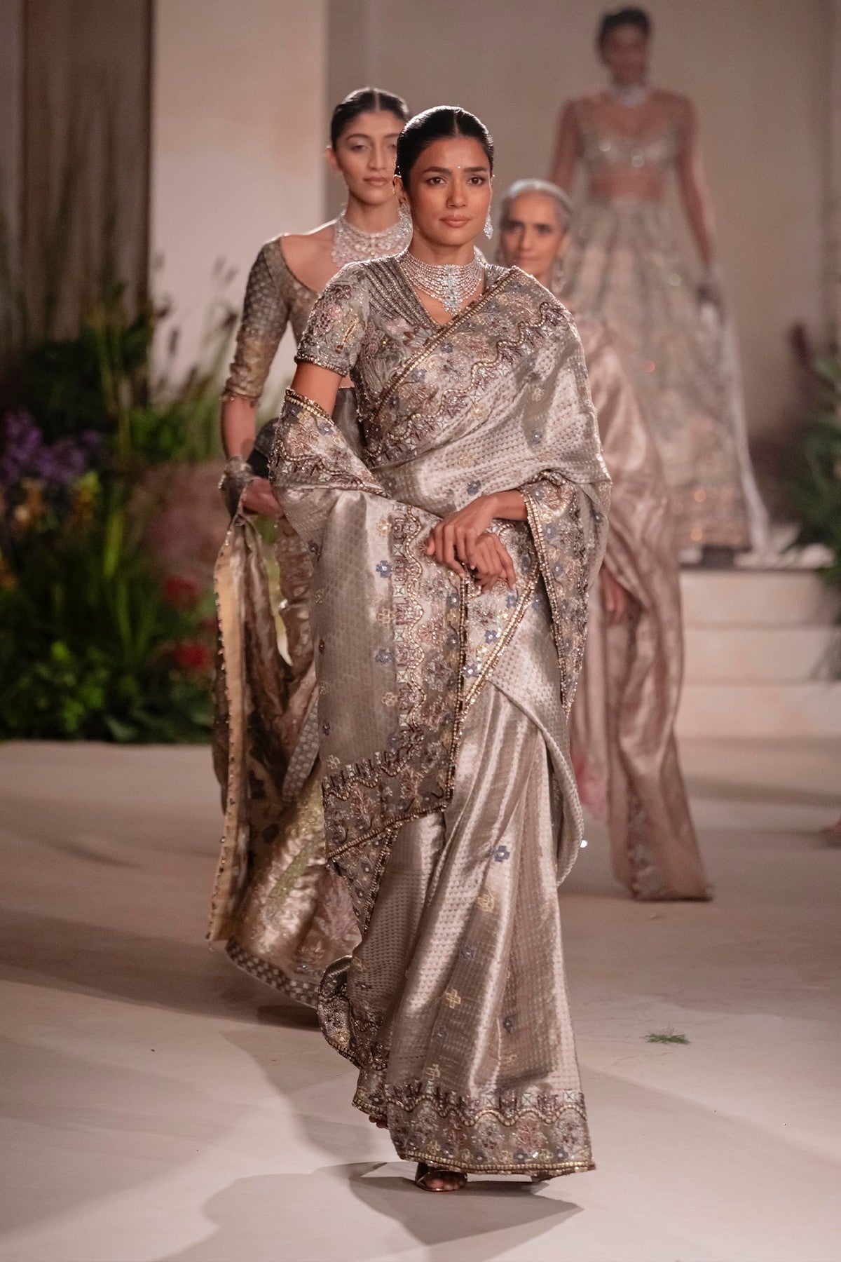 Festivea - silver Banarasi tissue brocade saree