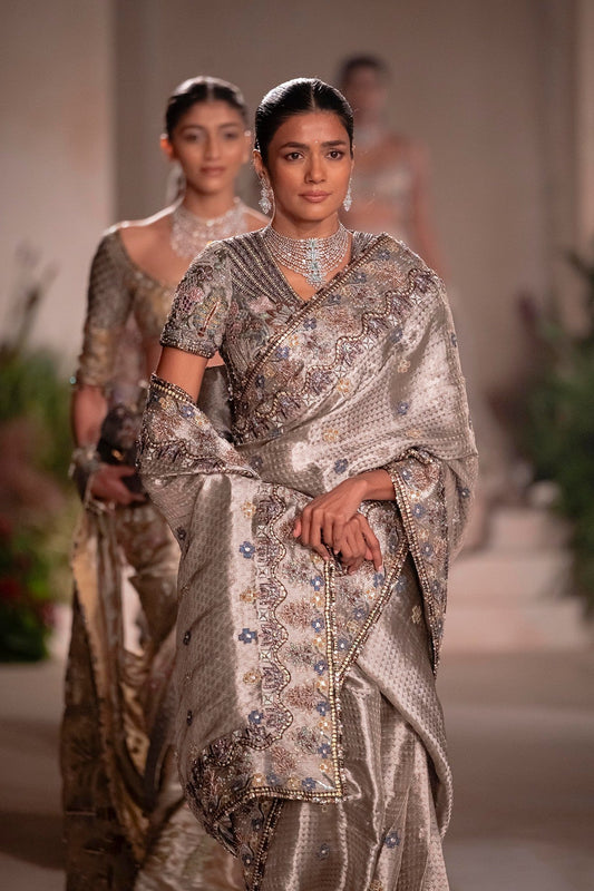 Festivea - silver Banarasi tissue brocade saree