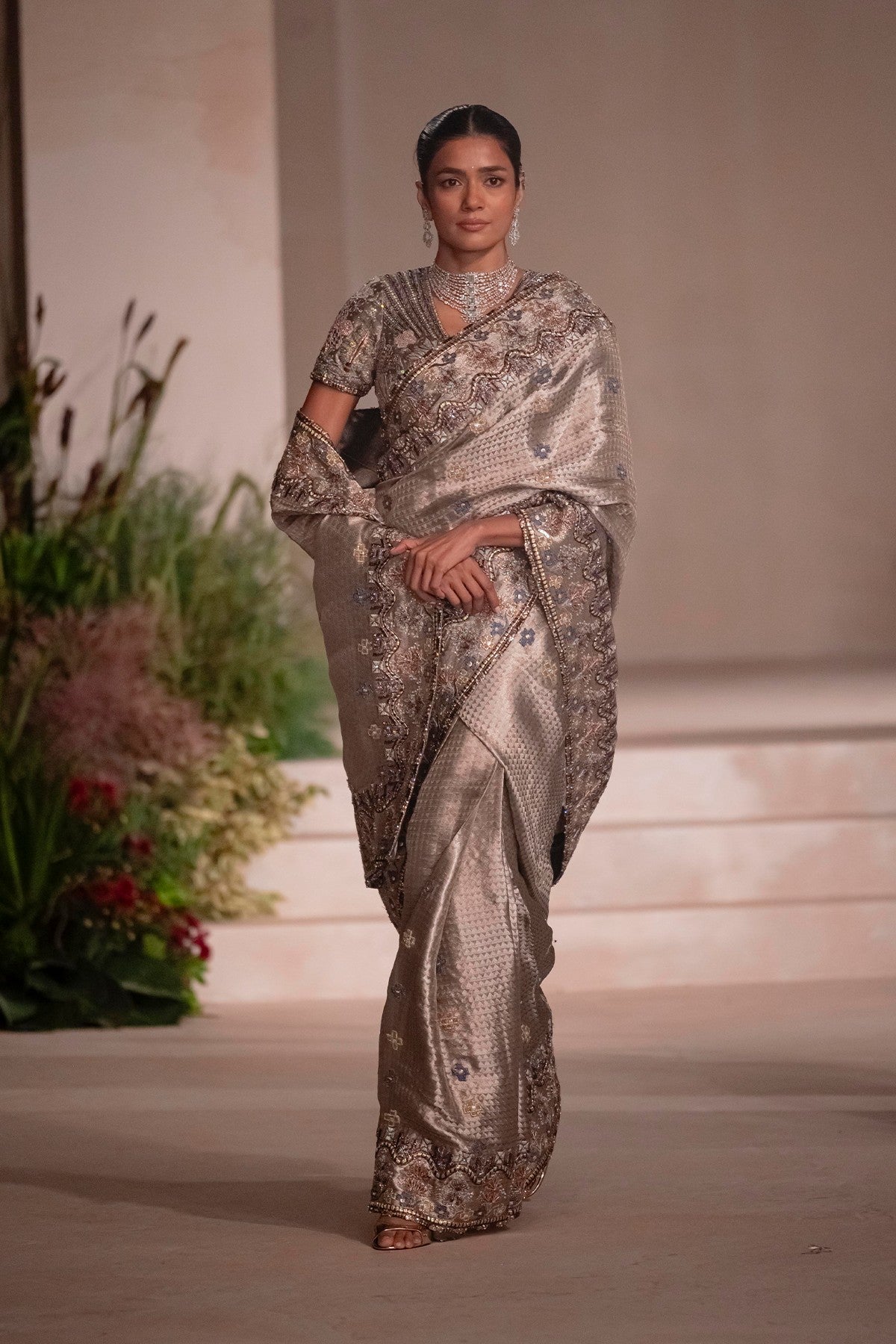 Festivea - silver Banarasi tissue brocade saree