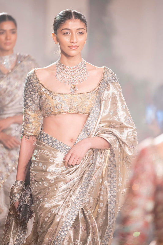 Glowfern - light gold Banarasi Tissue Brocade & tissue saree