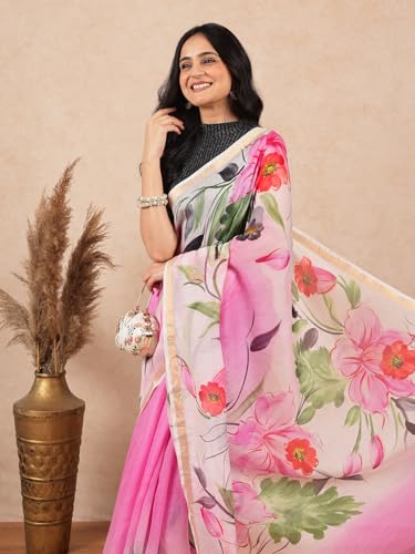 navyasa pink liva kota doria floral print saree
