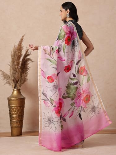 navyasa pink liva kota doria floral print saree