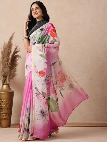 navyasa pink liva kota doria floral print saree
