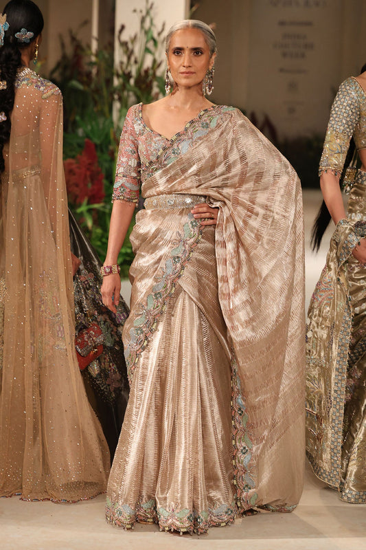 Joybloom - champage pink Banarasi tissue brocade & tissue saree