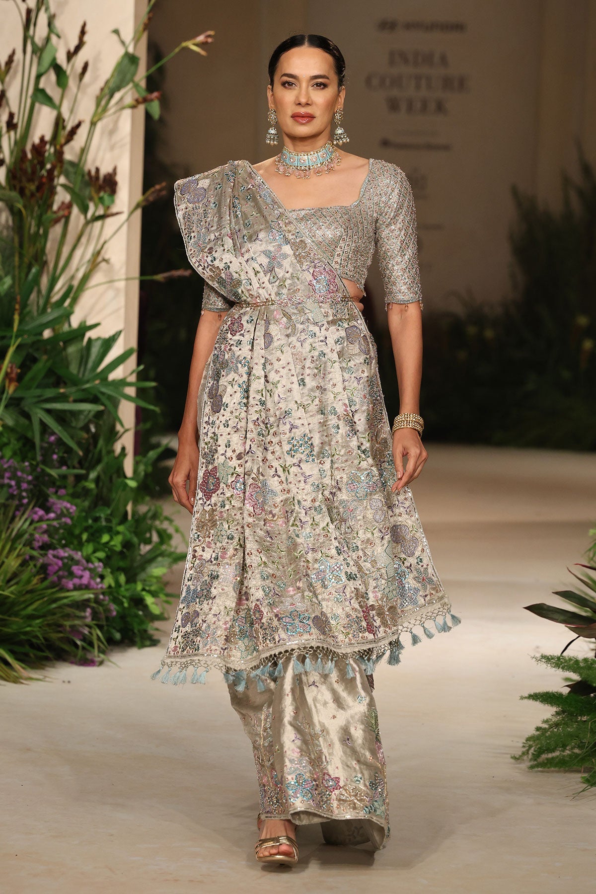 Lavendust - silver banarasi tissue brocade saree