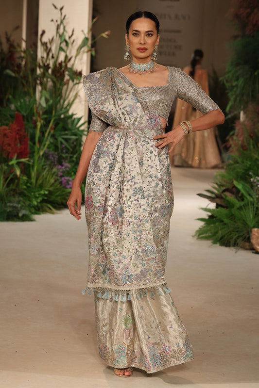 Lavendust - silver banarasi tissue brocade saree
