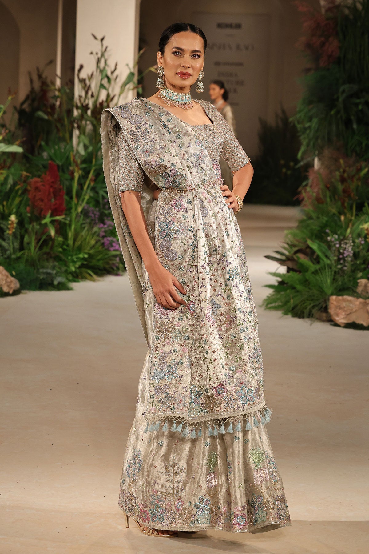 Lavendust - silver banarasi tissue brocade saree