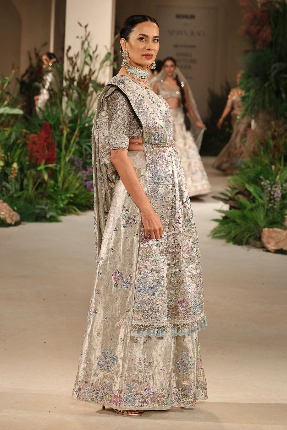 Lavendust - silver banarasi tissue brocade saree