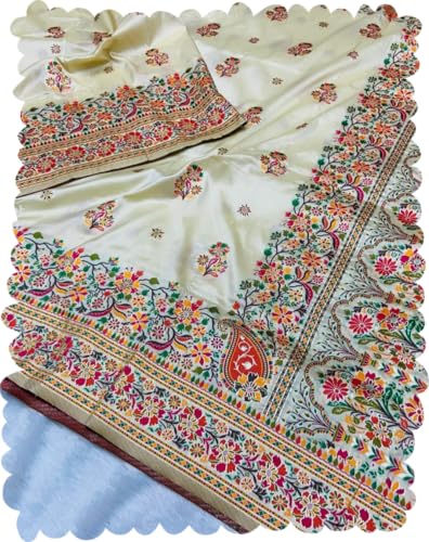 Veglari Women's Kanchipattu Phasmina Silk Hand Work Pure Jari Wewing Original Kanjivaram Jacqurad Rajwadi Print Kalmkari Sarees With Blouses Piecs And Zalar
