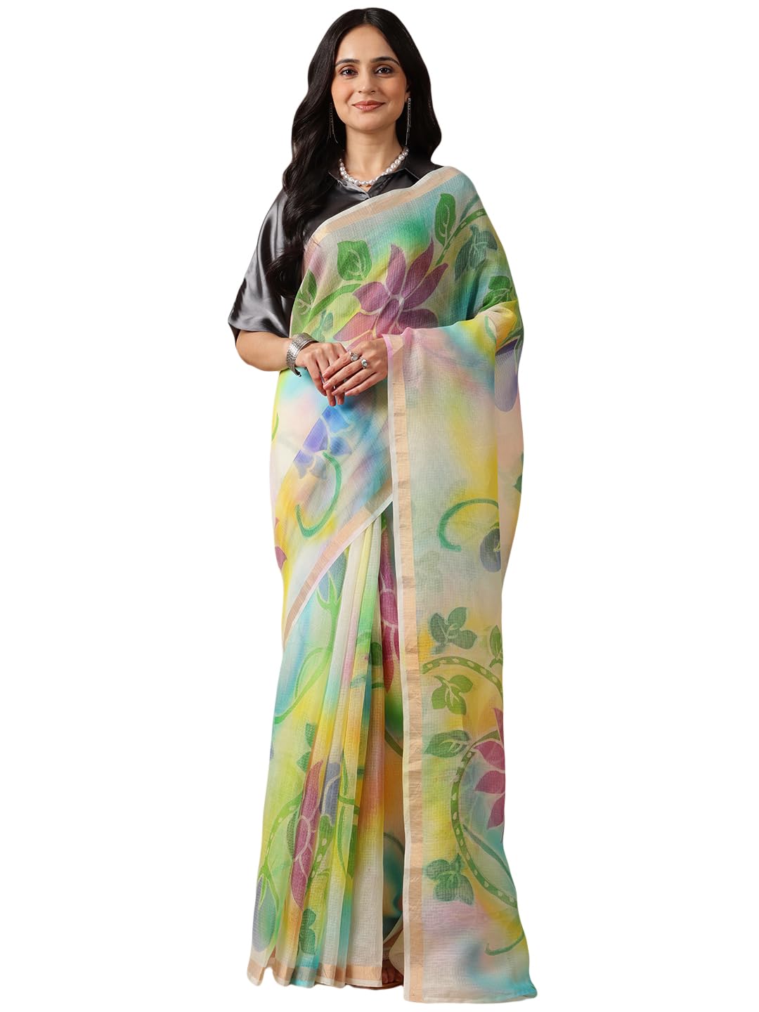 navyasa multicolor liva kota doria floral print saree