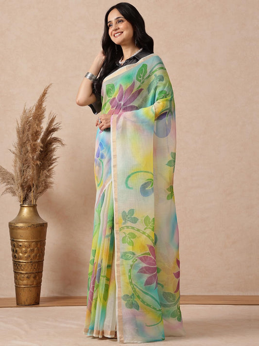 navyasa multicolor liva kota doria floral print saree
