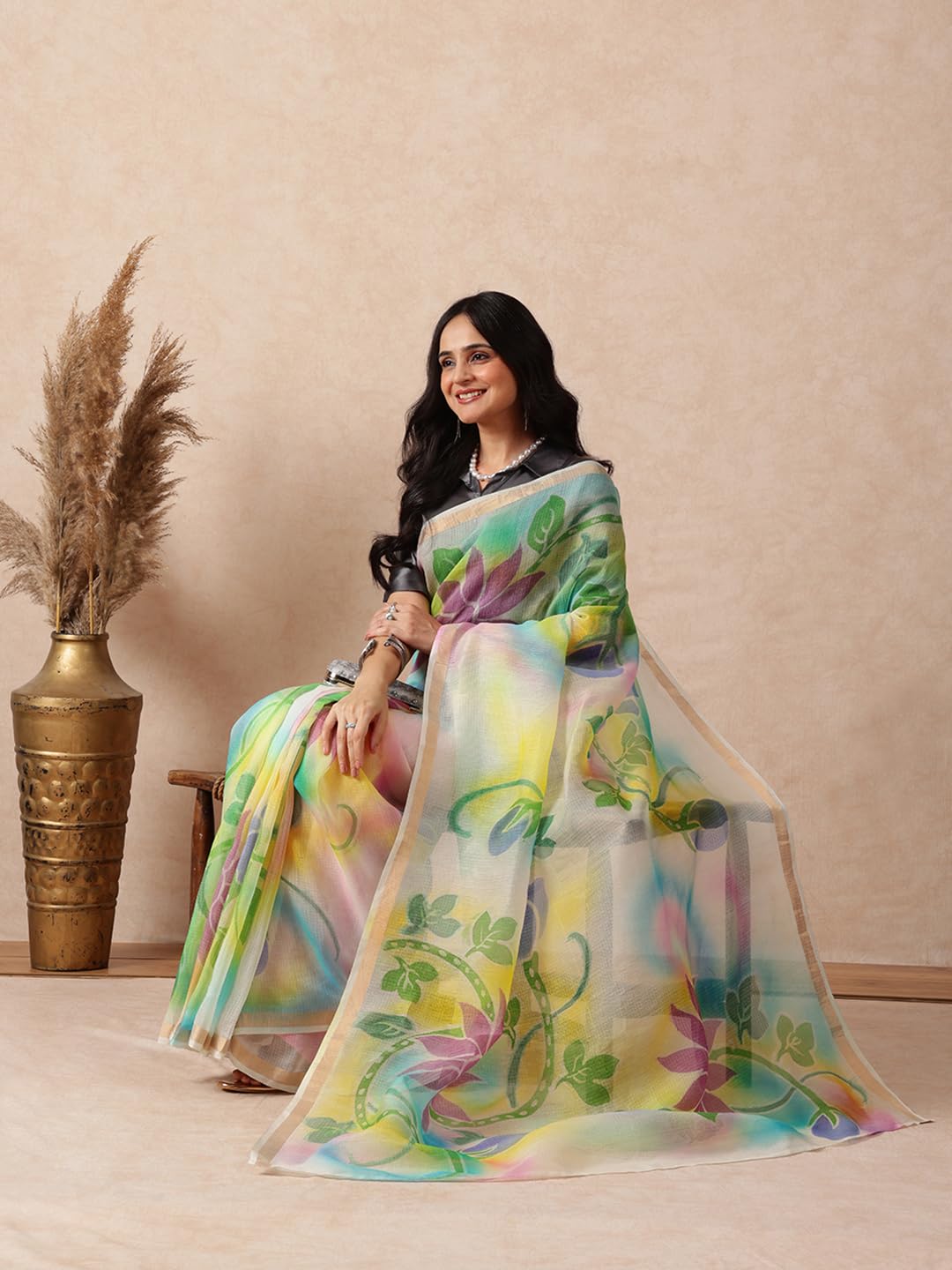 navyasa multicolor liva kota doria floral print saree