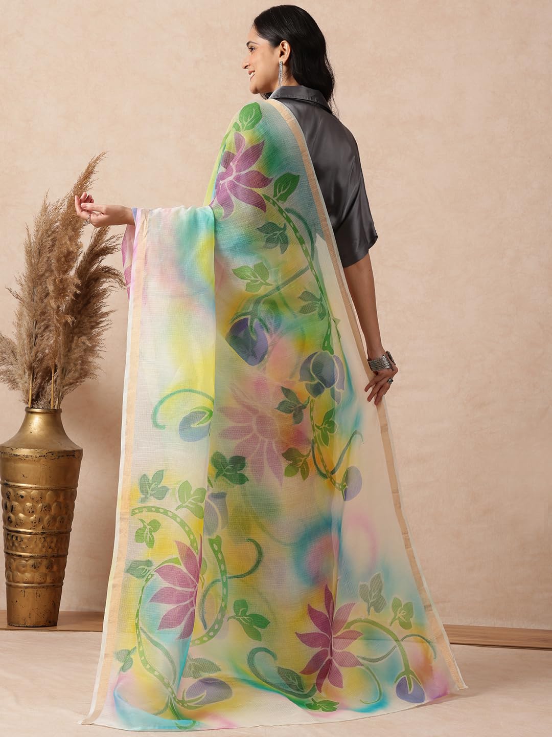navyasa multicolor liva kota doria floral print saree