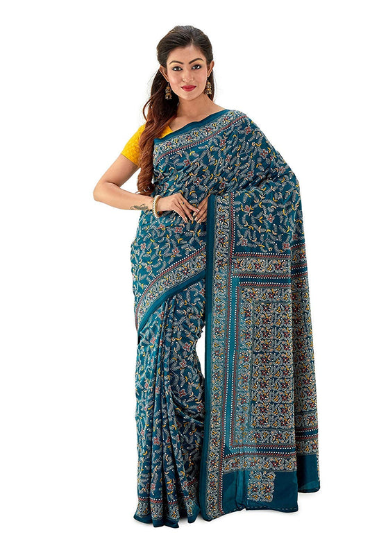 SareesofBengal Women's Pure Silk Saree with Blouse Piece (K00401_Blue)