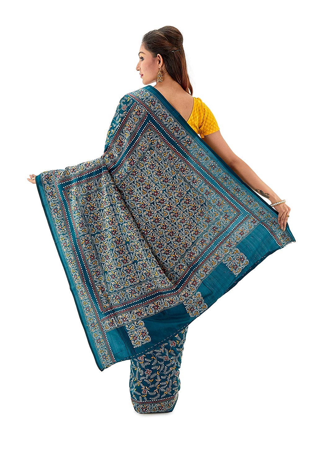 SareesofBengal Women's Pure Silk Saree with Blouse Piece (K00401_Blue)