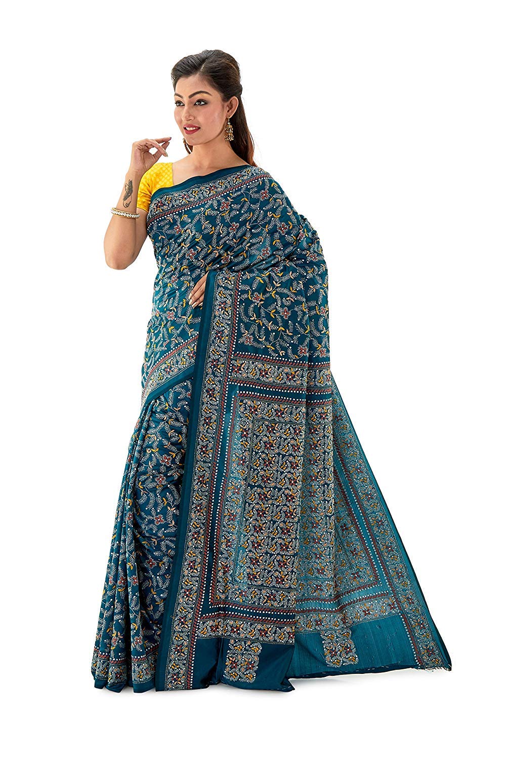 SareesofBengal Women's Pure Silk Saree with Blouse Piece (K00401_Blue)