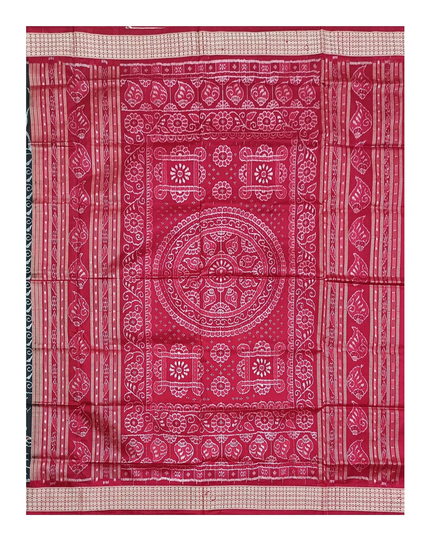 OdiKala sambalpuri silk saree with blouse piece(Animal and flower design in black color base)
