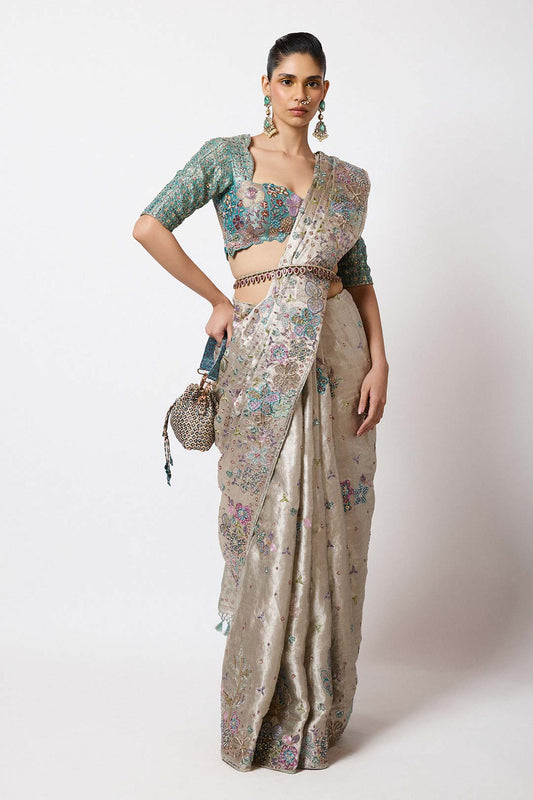 Amephine - Silver Banarasi Tissue Brocade Saree
