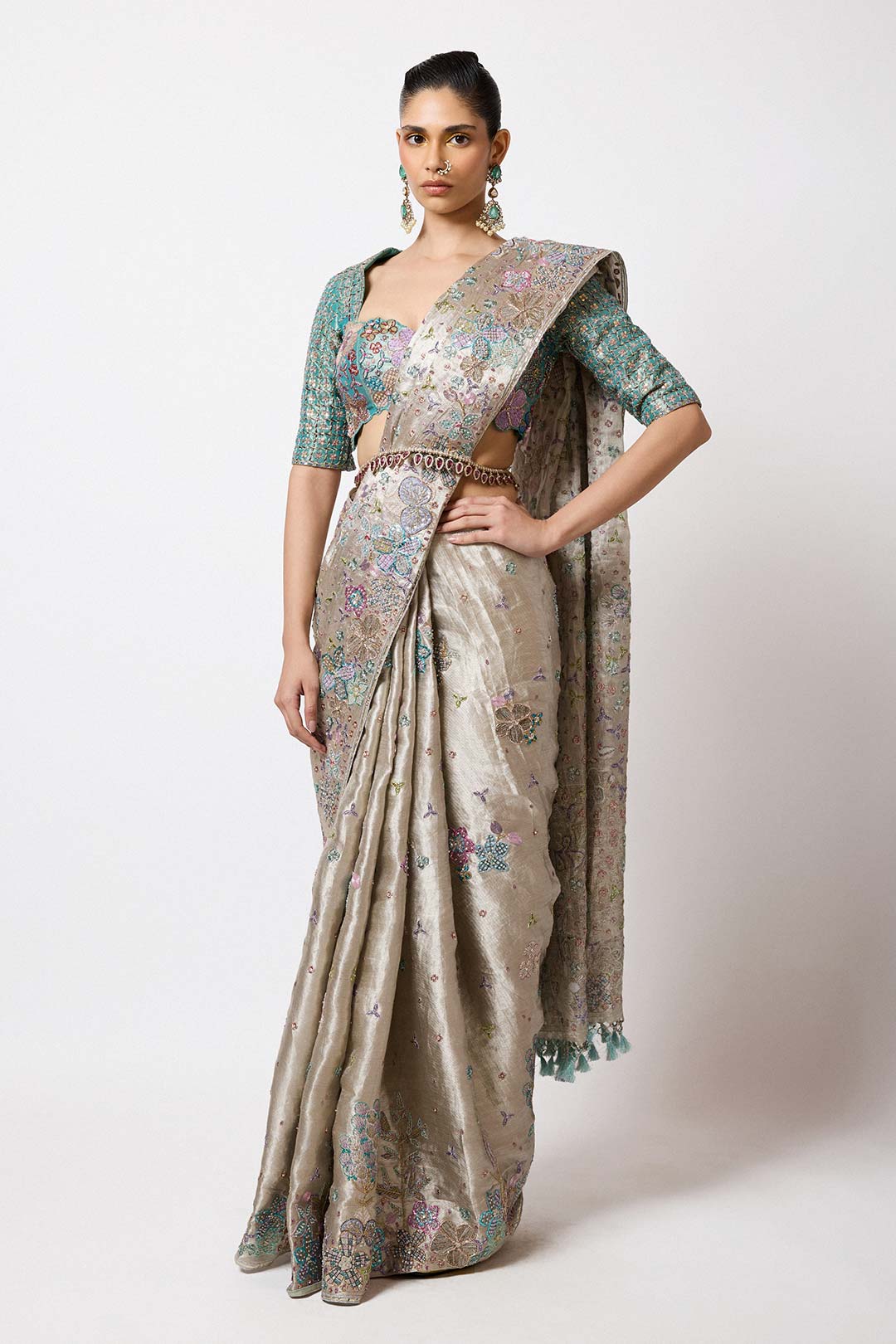 Amephine - Silver Banarasi Tissue Brocade Saree