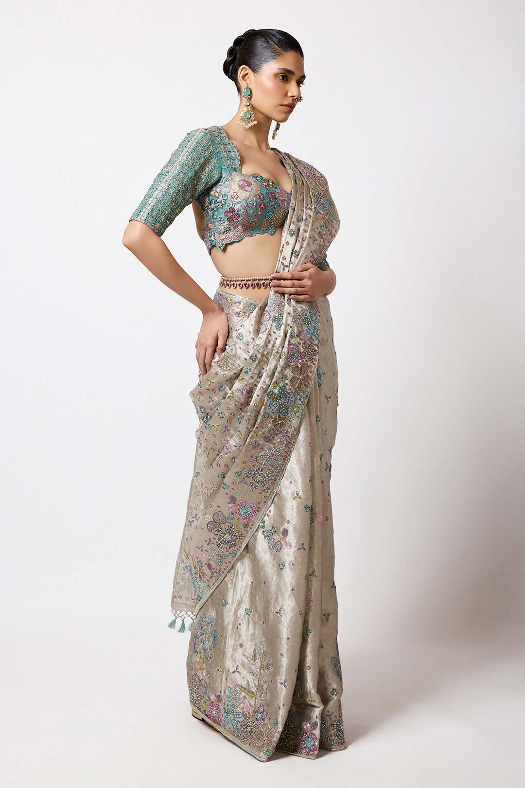 Amephine - Silver Banarasi Tissue Brocade Saree