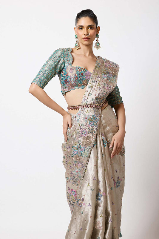 Amephine - Silver Banarasi Tissue Brocade Saree