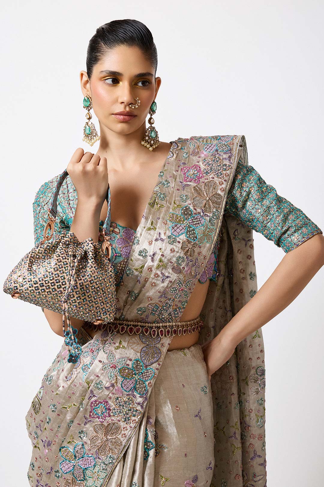 Amephine - Silver Banarasi Tissue Brocade Saree
