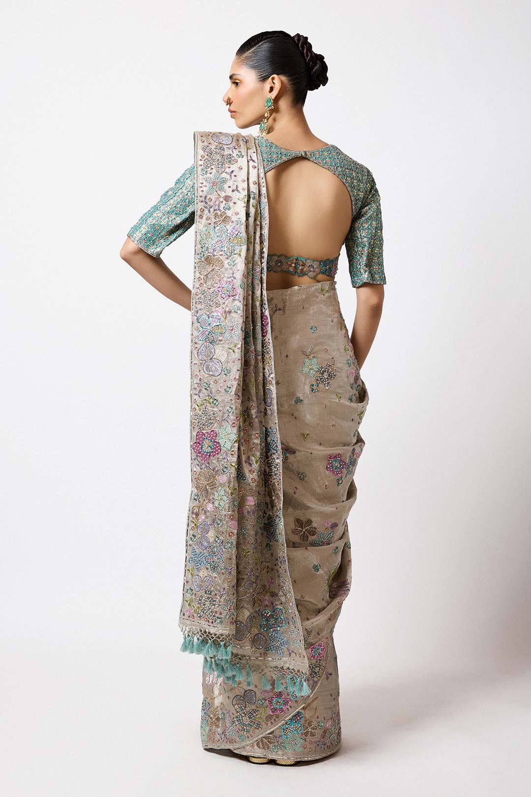 Amephine - Silver Banarasi Tissue Brocade Saree