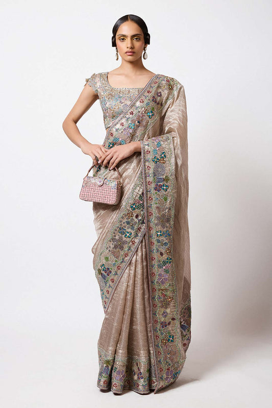 Veloria - Champagne Banarasi Tissue Brocade Saree