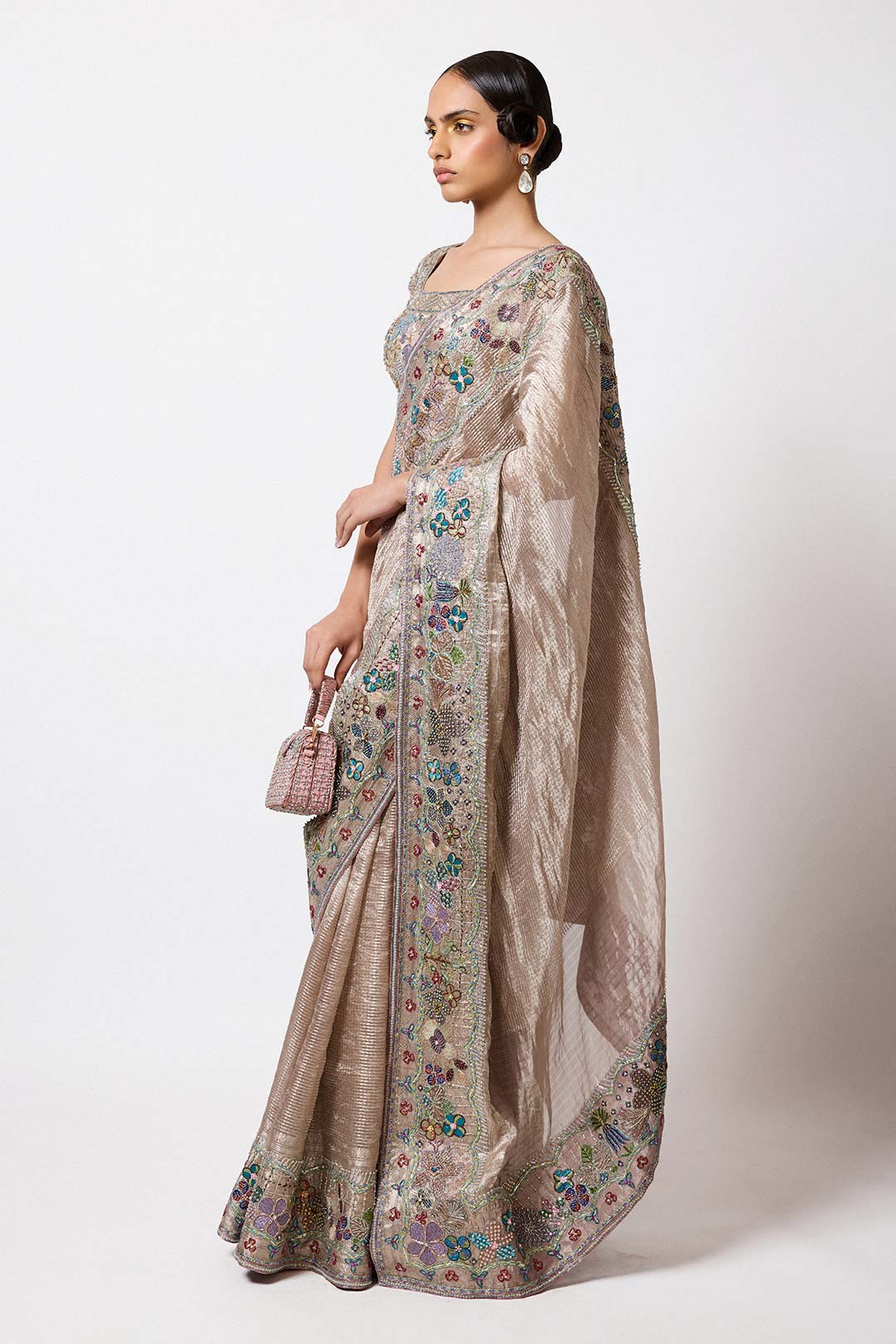 Veloria - Champagne Banarasi Tissue Brocade Saree