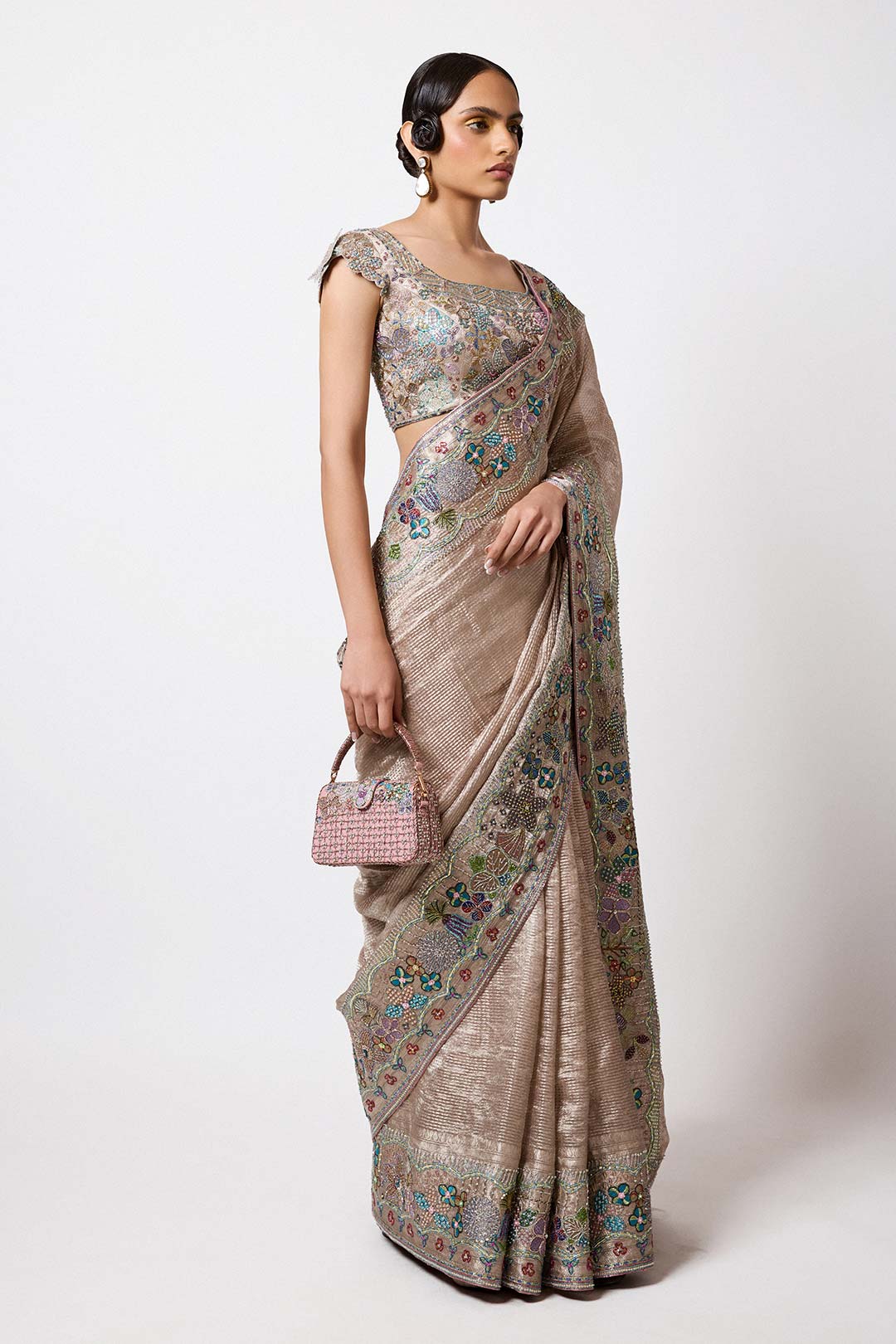 Veloria - Champagne Banarasi Tissue Brocade Saree