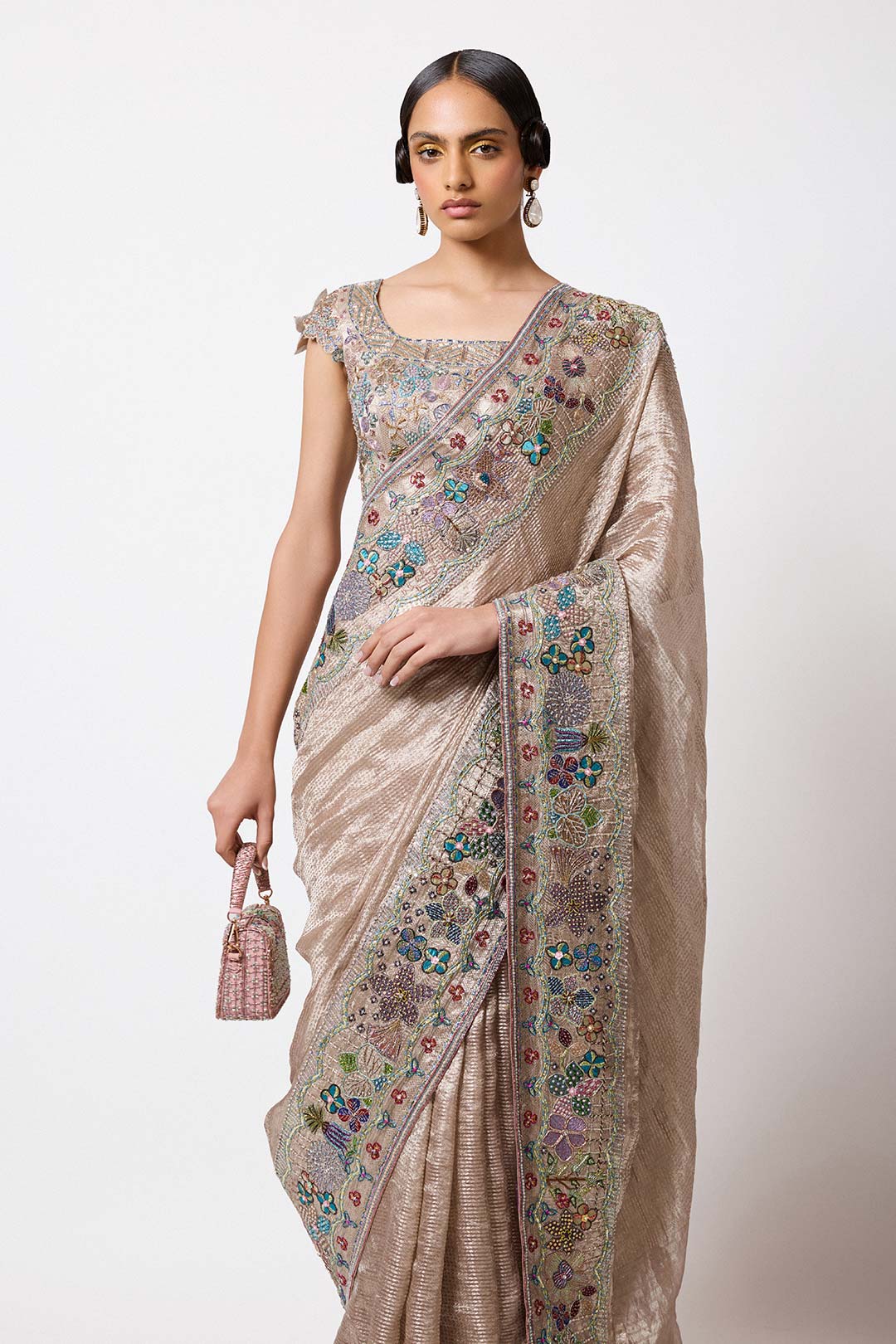 Veloria - Champagne Banarasi Tissue Brocade Saree
