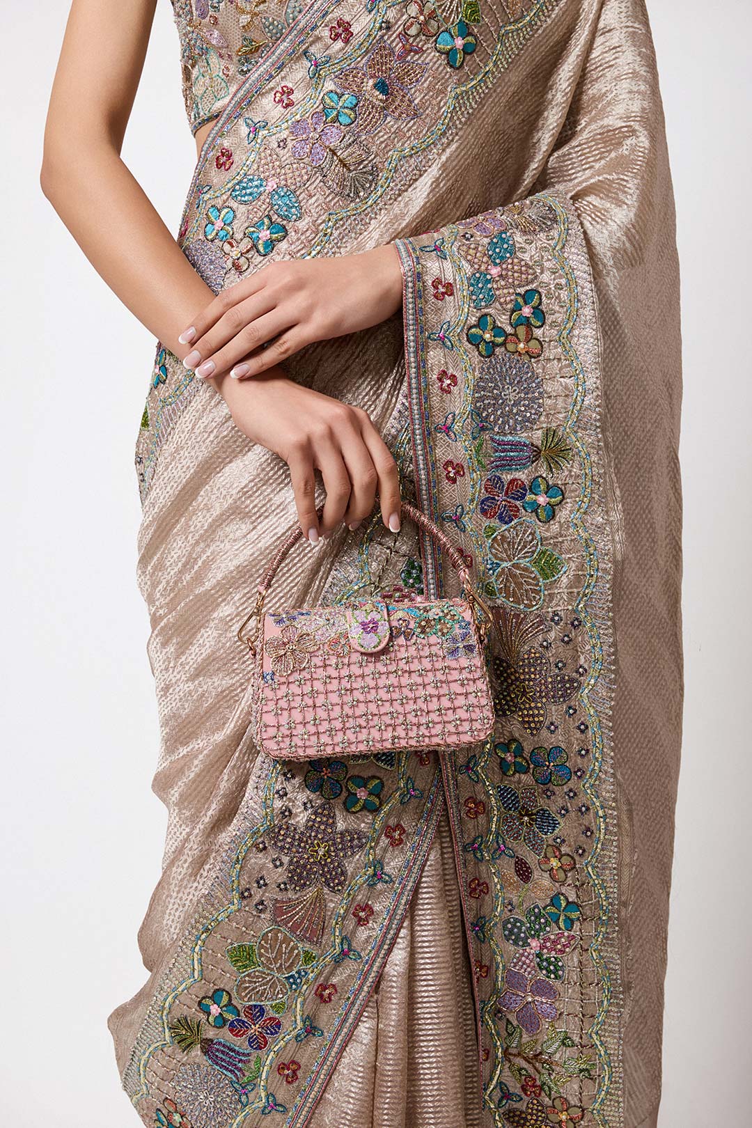 Veloria - Champagne Banarasi Tissue Brocade Saree