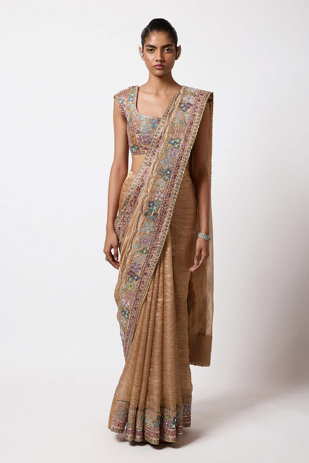 Floriane - Satin Brass Banarasi Tissue Brocade Saree