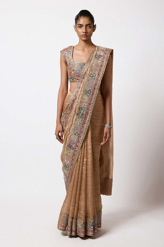 Floriane - Satin Brass Banarasi Tissue Brocade Saree