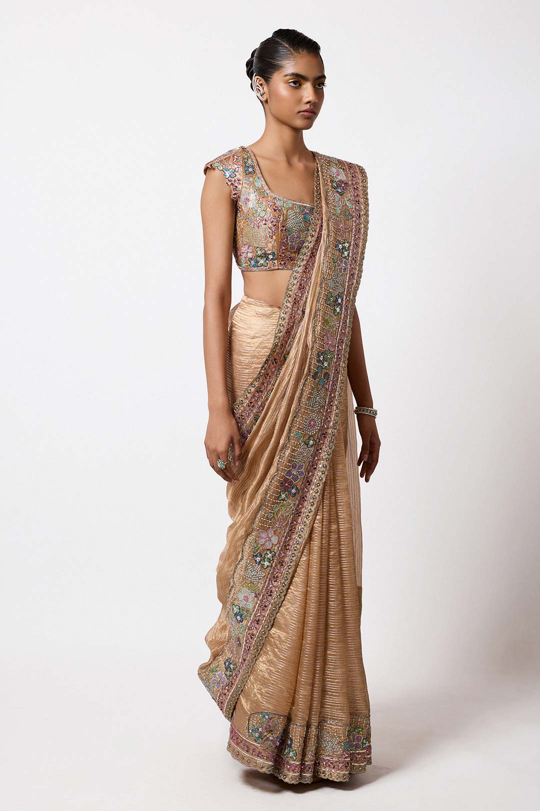 Floriane - Satin Brass Banarasi Tissue Brocade Saree