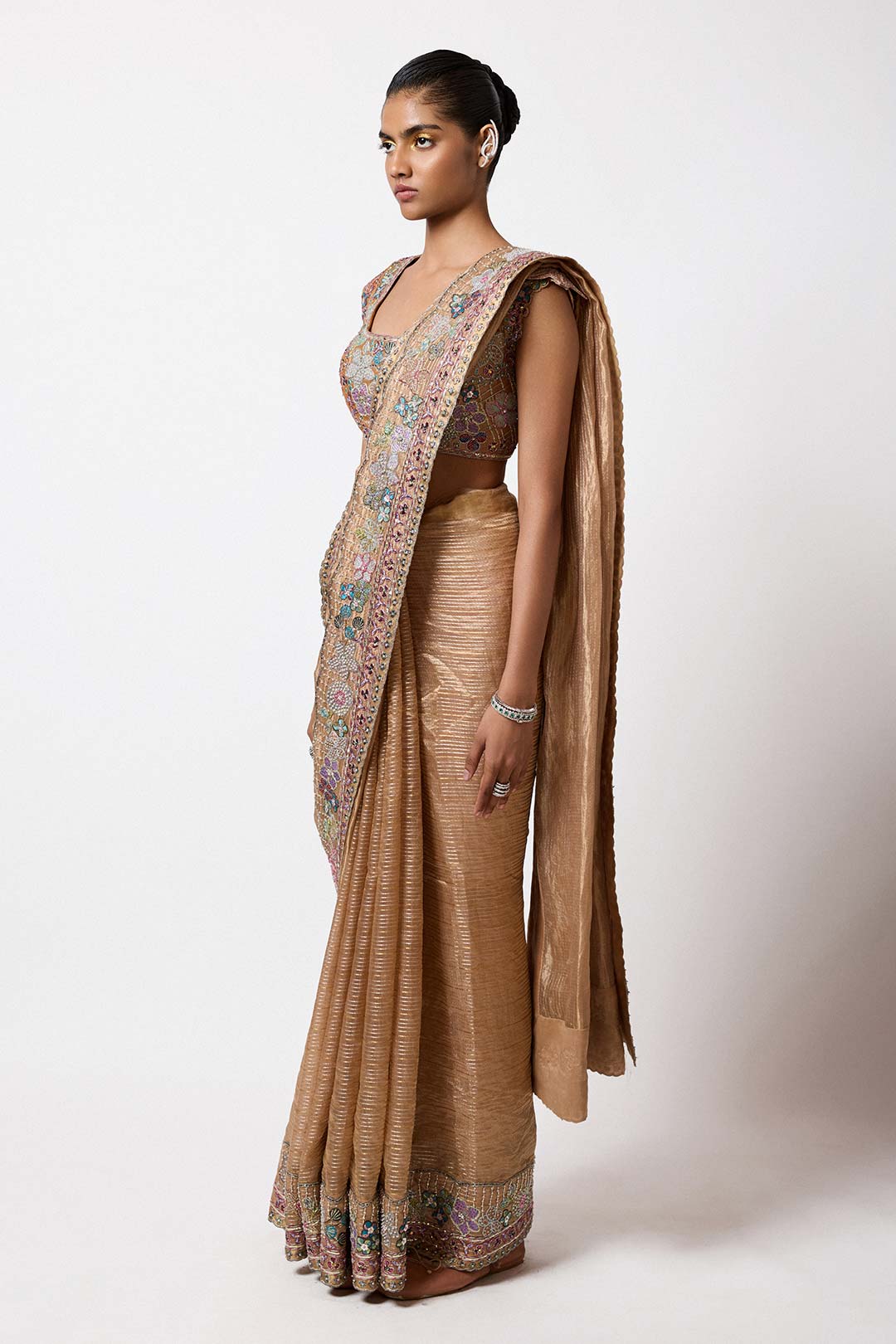 Floriane - Satin Brass Banarasi Tissue Brocade Saree