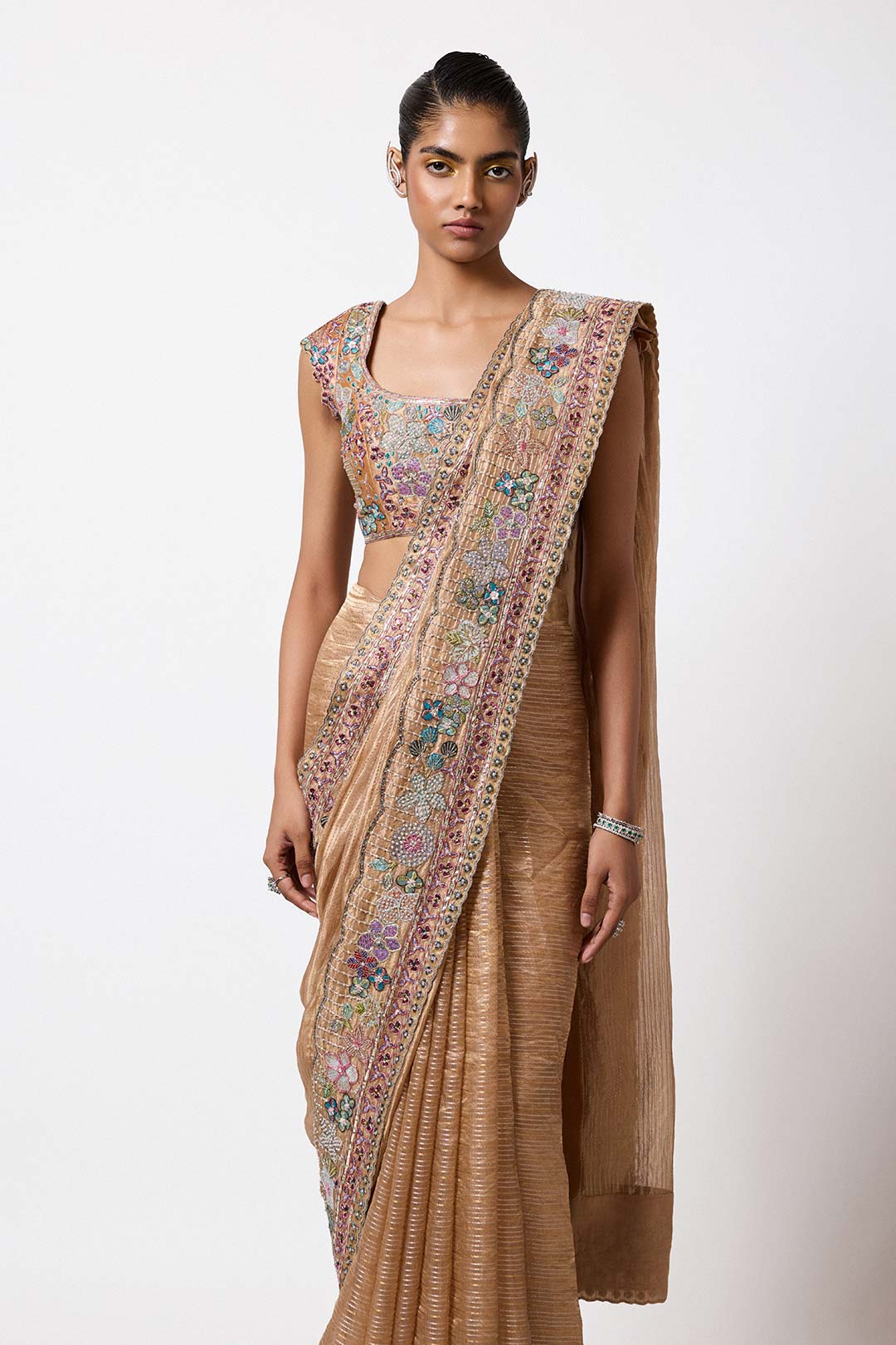 Floriane - Satin Brass Banarasi Tissue Brocade Saree