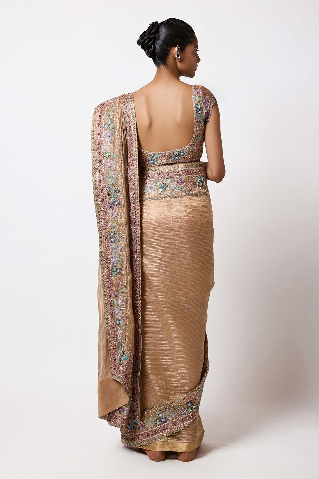 Floriane - Satin Brass Banarasi Tissue Brocade Saree