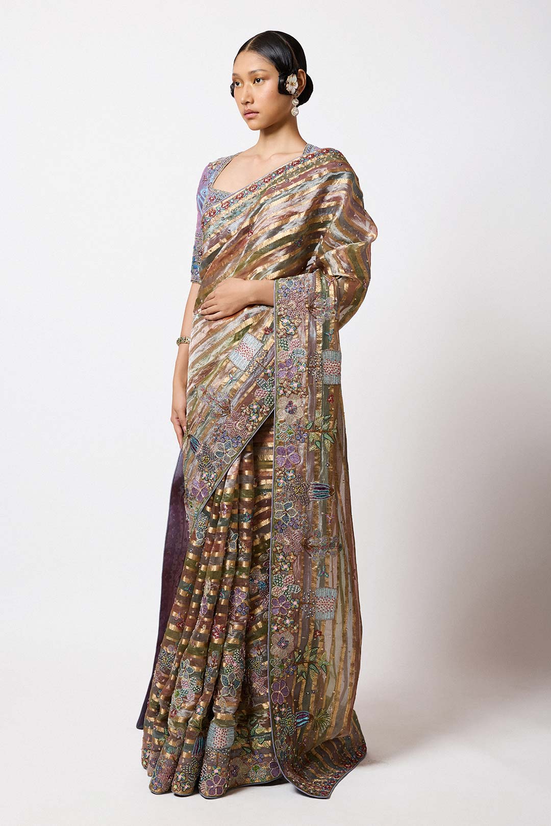 Lunerie - Multicolour Banarasi Tissue Brocade Saree