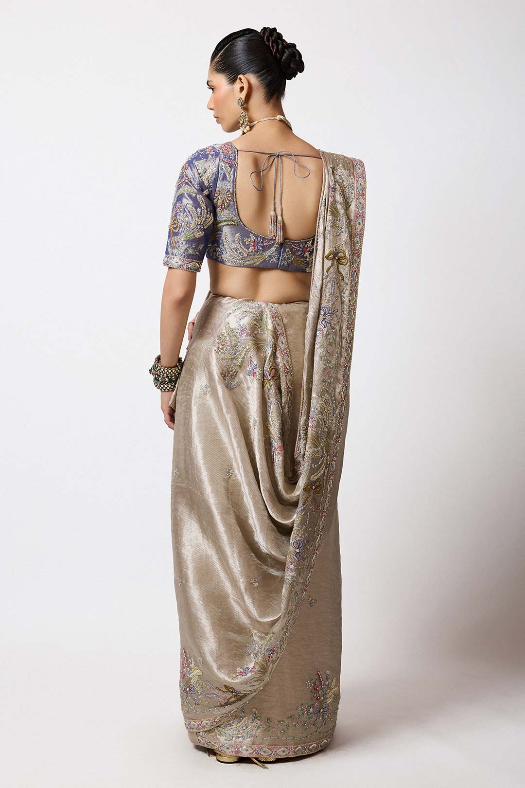 Émaurie - Metallic Pewter Banarasi Tissue Brocade Saree