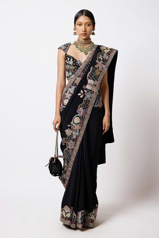 Shinora - Black Mulberry Crepe Saree