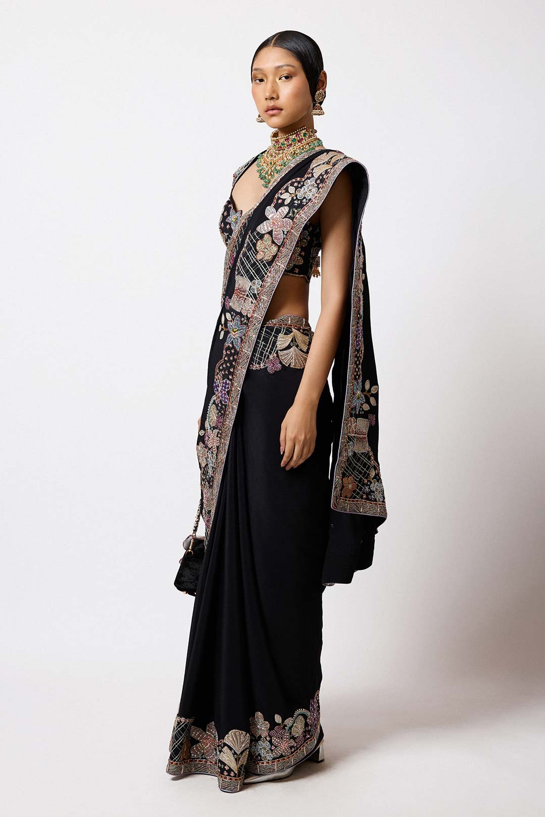 Shinora - Black Mulberry Crepe Saree