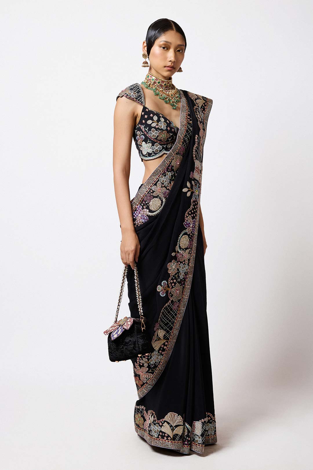 Shinora - Black Mulberry Crepe Saree