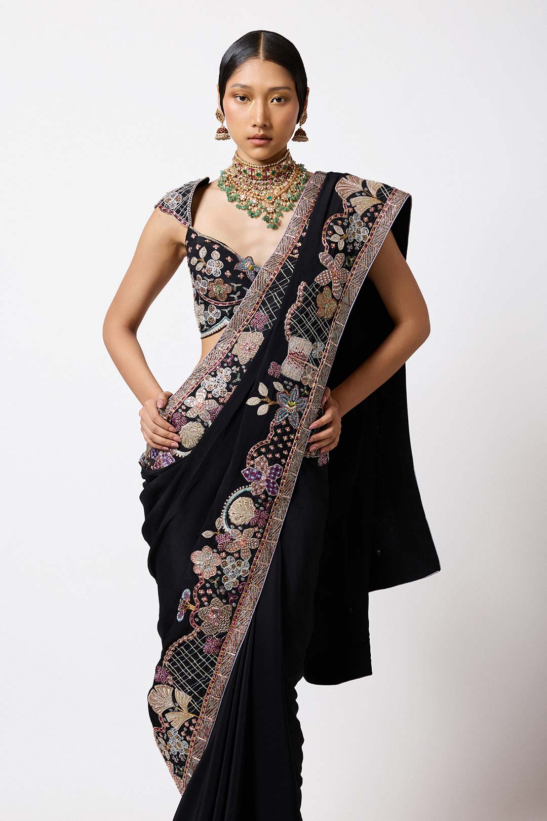 Shinora - Black Mulberry Crepe Saree