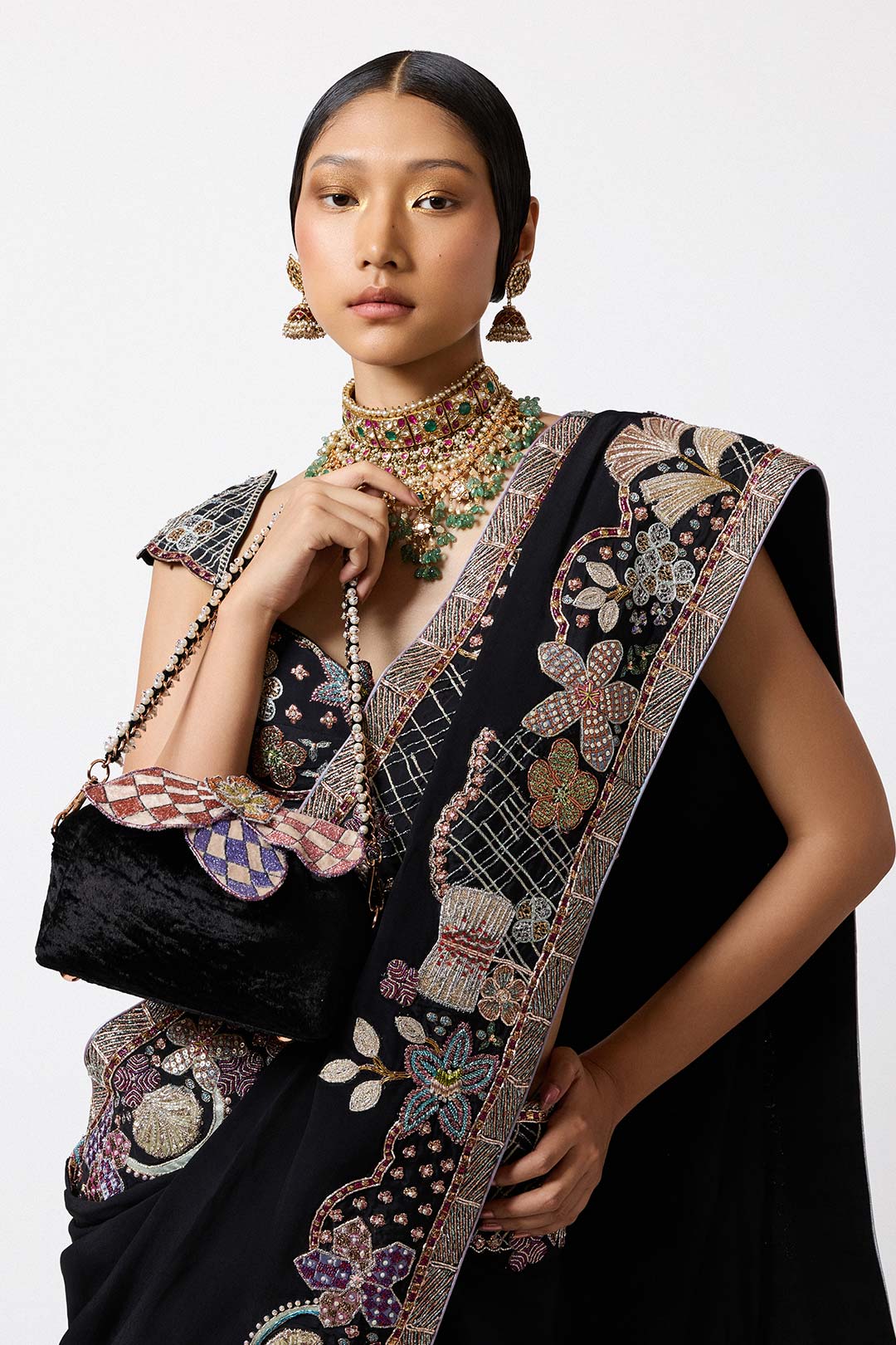 Shinora - Black Mulberry Crepe Saree