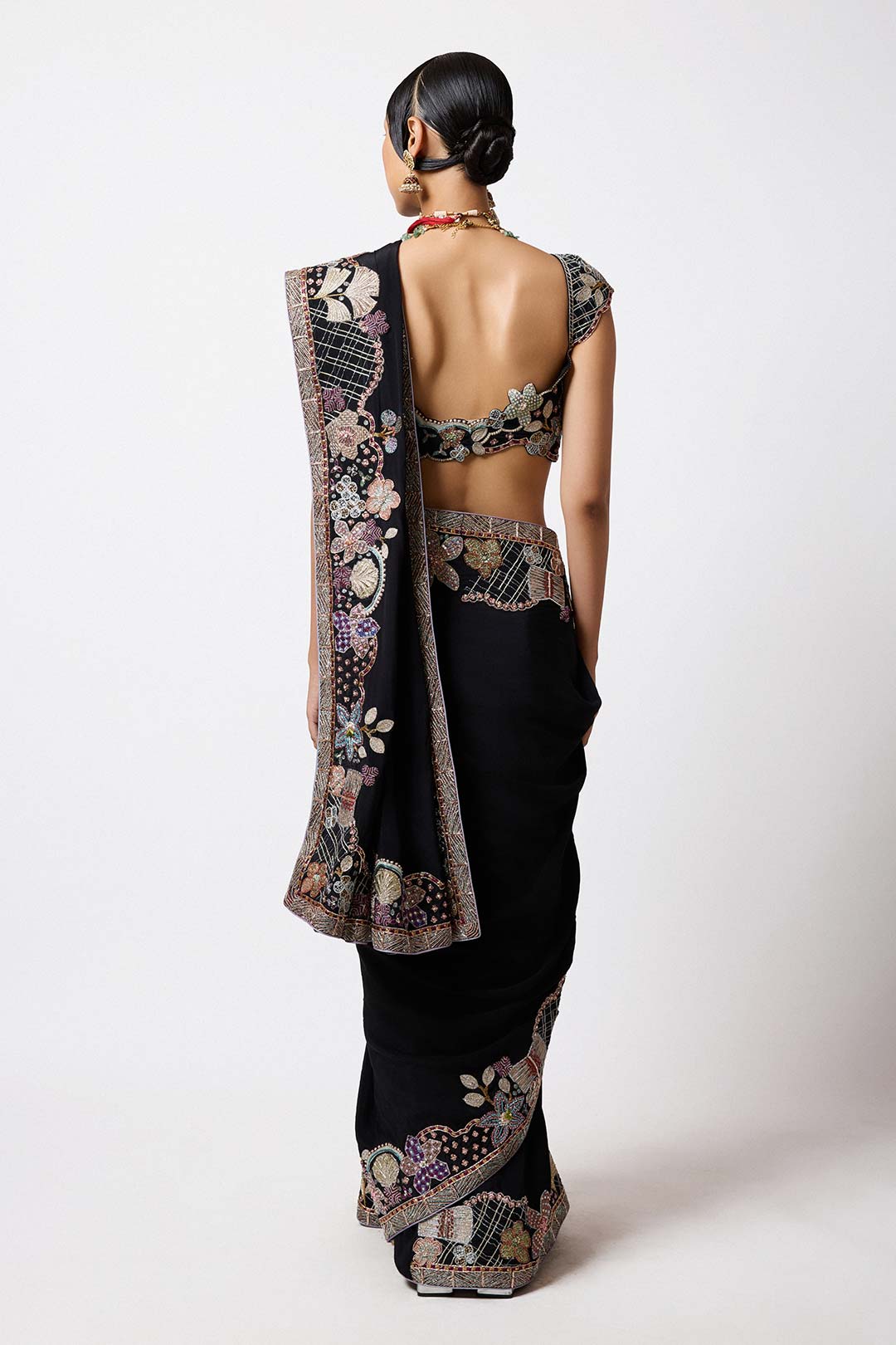 Shinora - Black Mulberry Crepe Saree