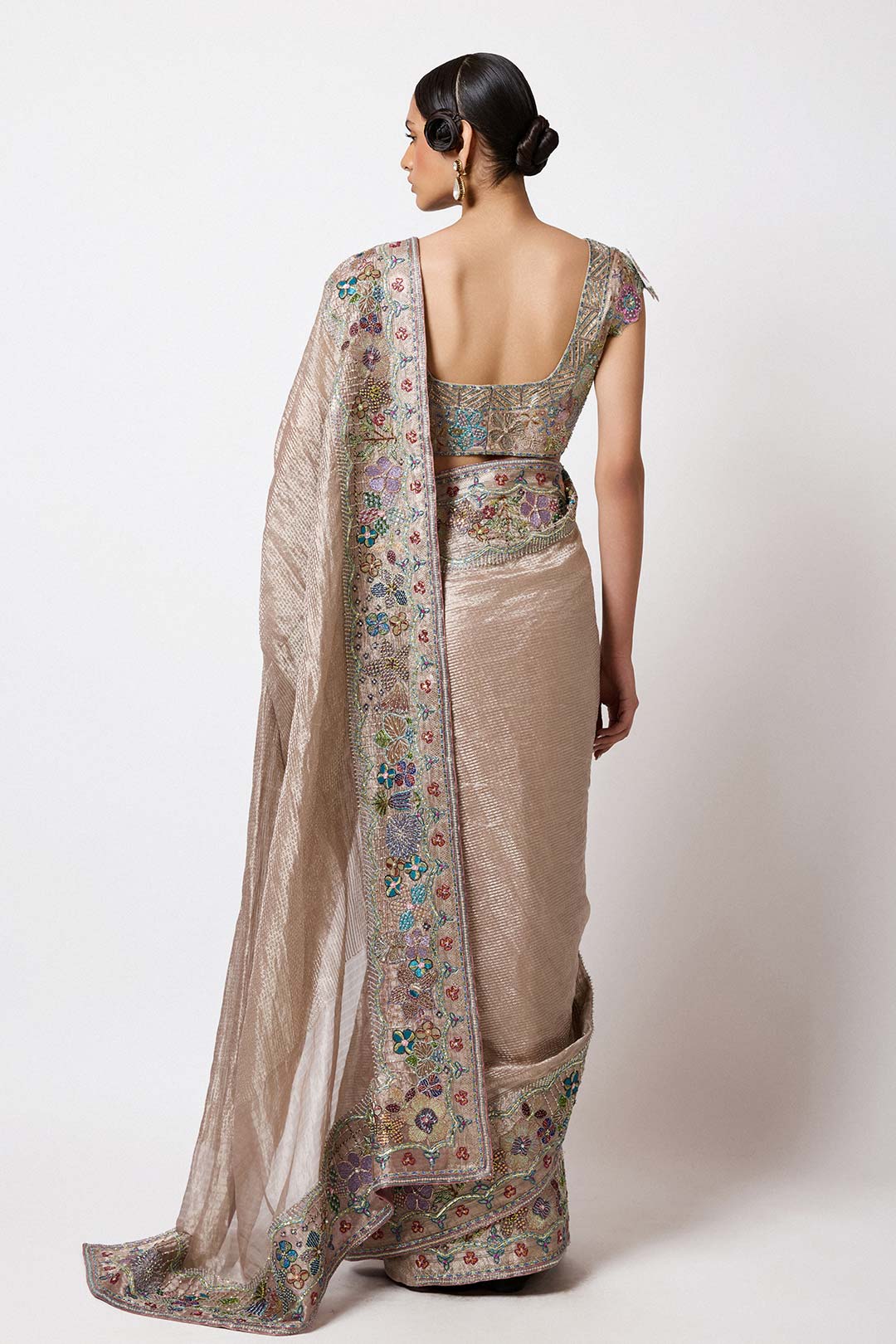 Veloria - Champagne Banarasi Tissue Brocade Saree