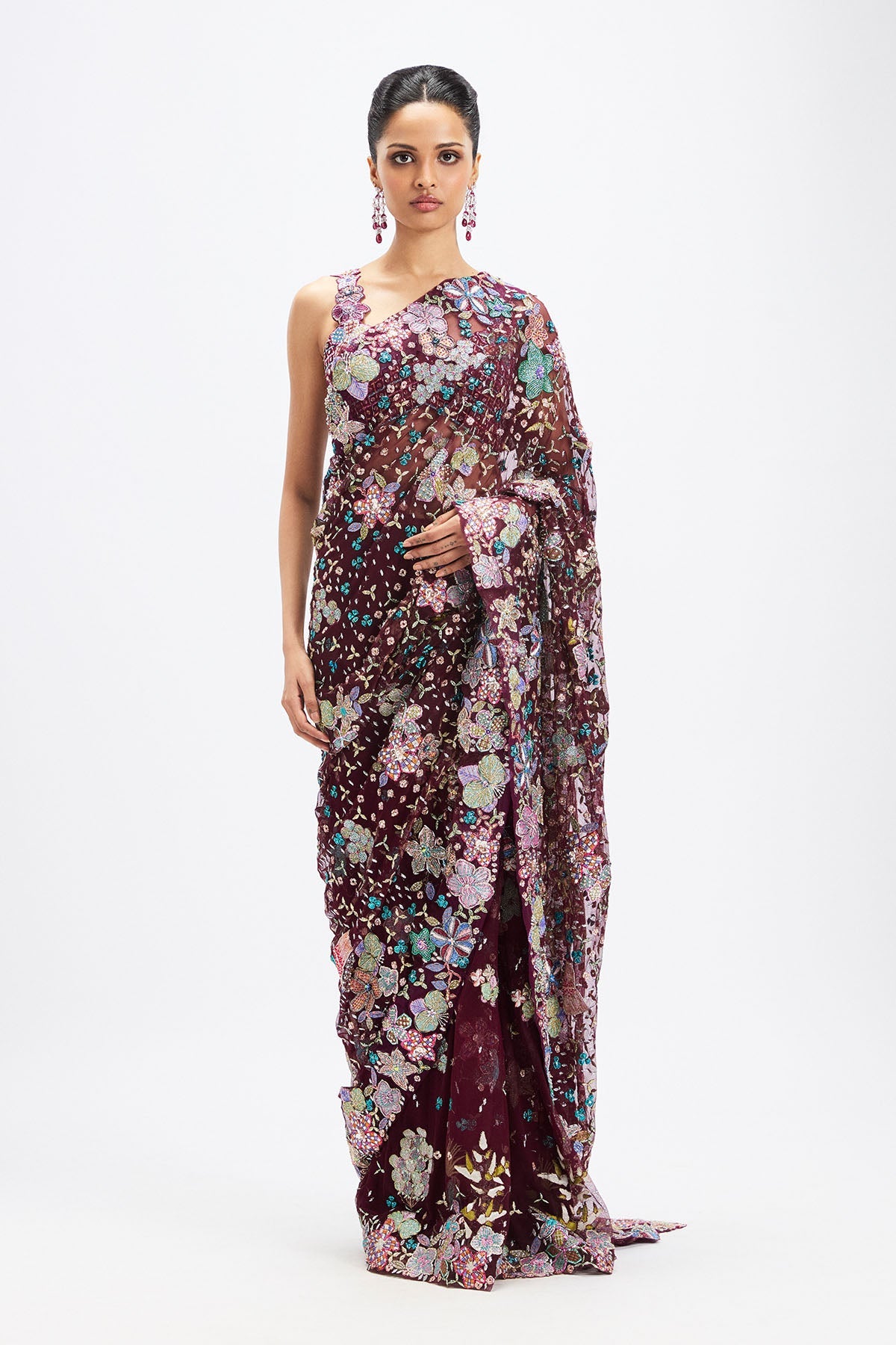 Sharvari In Noira - Plum Tulle Saree